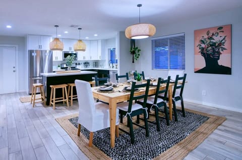 Open kitchen and dining room. Plenty of room to mingle and dine in