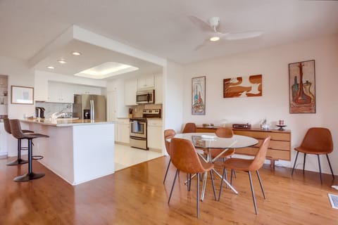 Dining has seating for 4 or 6. There is also seating at the bar.