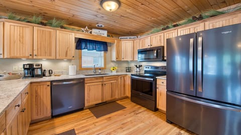 Everything you need to prep and cook is provided within the numerous cupboards.