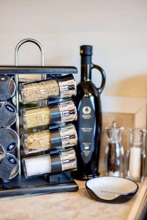 Cooking oil, salt, pepper, and a selection of seasonings