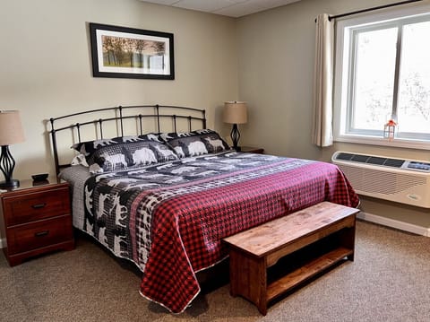 Sleep well in our comfy King Bed while enjoying the Mountain View!
