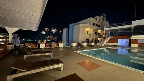 Outdoor pool, sun loungers