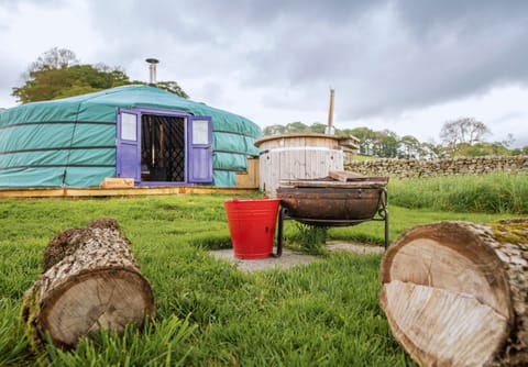 Family glamping stay in Yorkshire with wood-fired hot tub
