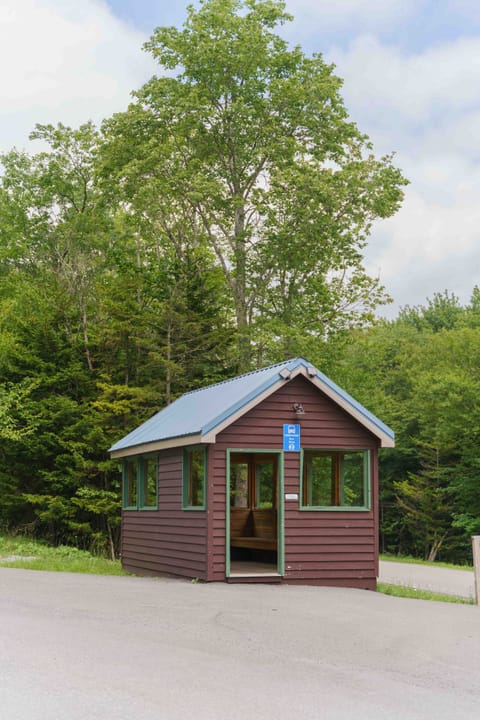 Snowshoe shuttle stop, one minute walk