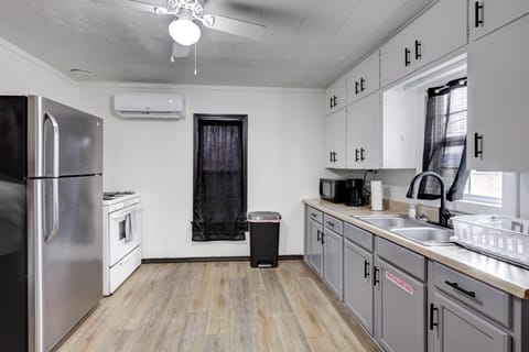 Enjoy the full kitchen with gas range and full size fridge