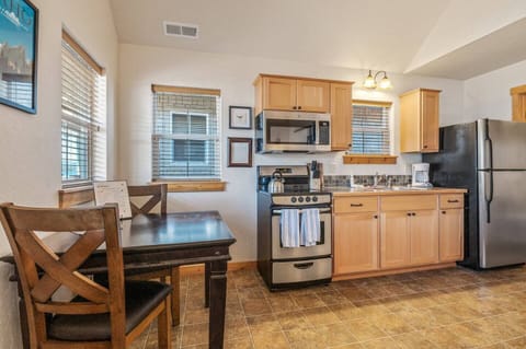 Open and roomy dining and kitchen.