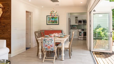 The indoor dining set seats six comfortably...