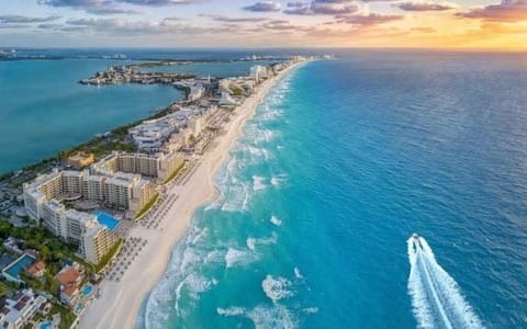 Nearby: Cancun beaches and Hotel Zone (aerial view)