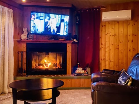Recently renovated with beautiful wide chimney in living room. 