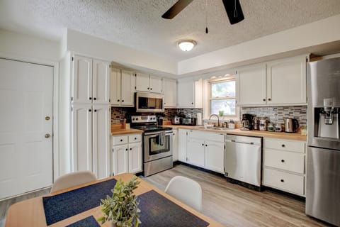 Kitchen with stainless steel appliances