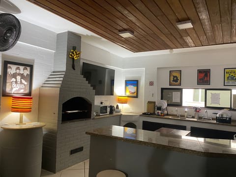 Fridge, microwave, oven, cookware/dishes/utensils
