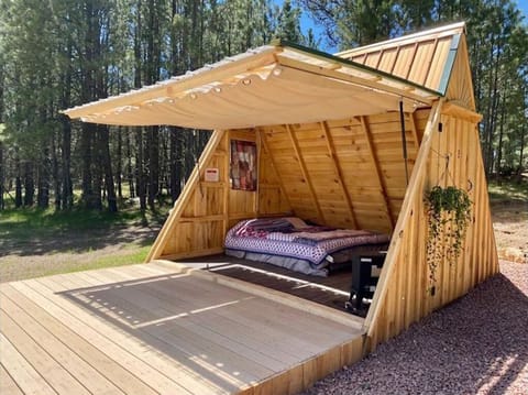 Open up to the possibilities! Queen bed under cover or open to the stars!