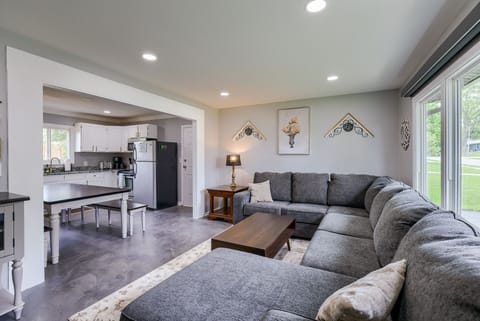 Living room is the perfect hangout for all guests! Features 55 inch Roku tv