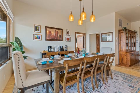 Seat up to 10 at our expansive rustic dining table.