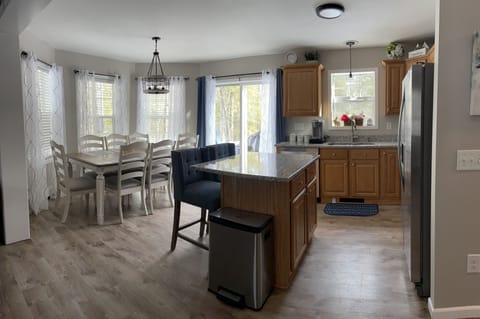 Open concept, kitchen, dining and living room