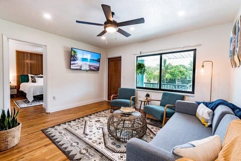 Modern living room with natural light and comfortable seating