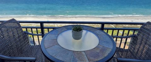 Direct oceanfront balcony with seating and stunning Myrtle Beach views