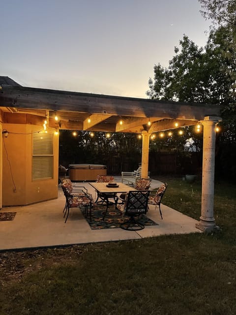 Outdoor area with party lights