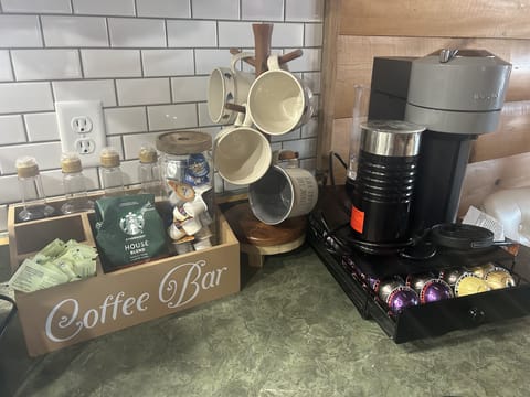 Our coffee bar we provide some creamer, sugar, syrups and coffee