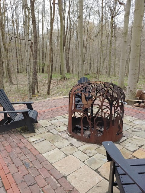 One of a kind outside firepit on patio.
Handmade by owner.
