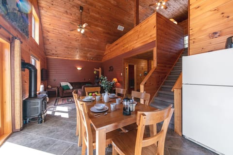 Vaulted ceilings and several large windows bring in tons of light