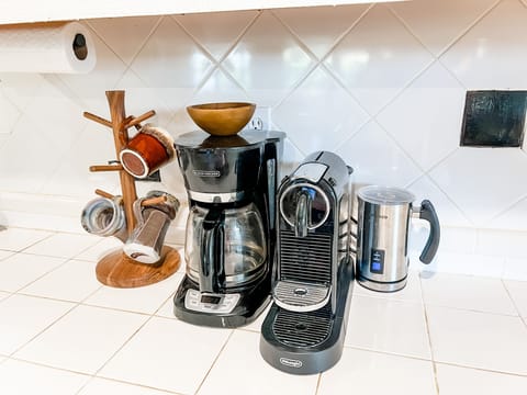 Drip coffee, Nespresso and frother available. Bring your own Nespresso pods. 