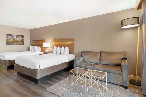 Desk, laptop workspace, iron/ironing board, free cribs/infant beds