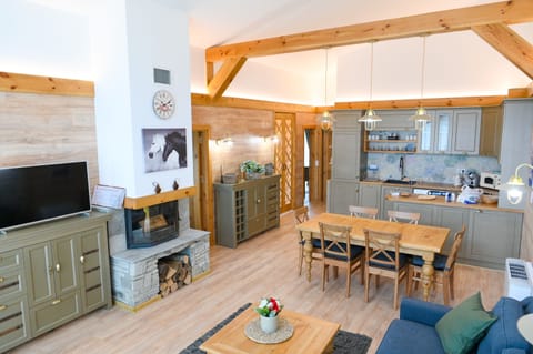 Superior Chalet, 3 Bedrooms, Sauna, Mountain View | Living area | 100-cm TV with satellite channels, fireplace