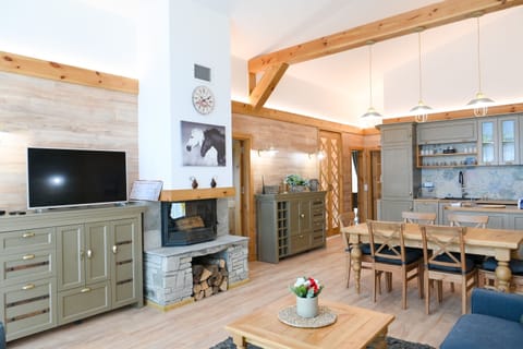 Superior Chalet, 3 Bedrooms, Sauna, Mountain View | Living area | 100-cm TV with satellite channels, fireplace