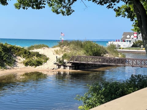 Crystal River & Lake Michigan View from the Deck. 