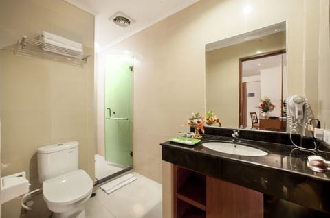 Superior Room | Bathroom | Shower, hydromassage showerhead, free toiletries, hair dryer