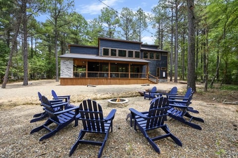View of the back patio from the fire pit. 