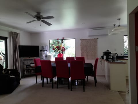 6 seats at the table inside, 4 seated table on the deck