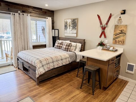 Enjoy our stylish ski lodge decor and comfy queen bed!