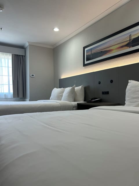 Standard Room, 2 Queen Beds, Non Smoking | In-room safe, desk, blackout drapes, iron/ironing board