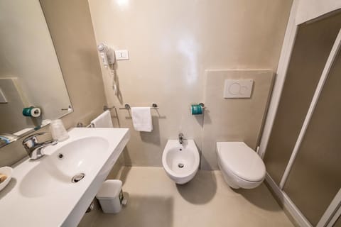 Hair dryer, bathrobes, bidet, towels