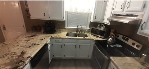 1st Floor Kitchen:  Double Sink, Microwave, 4 Burner Glass Stove, Dishwasher.  