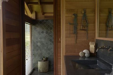 Shower, rainfall showerhead, hair dryer, towels