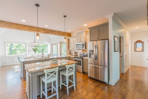 Kitchen just off of living room works well while socializing