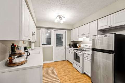 Both levels 1 & 2 have a fully-equipped kitchen includes a new Bosch dishwasher and full cooking supplies including blender, coffee maker, French press, microwave, crock-pot, cooking pots and pans, toaster, and more.