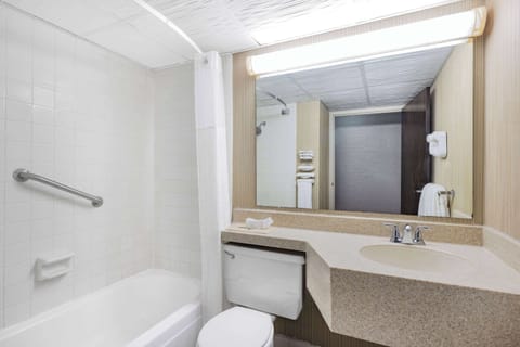 Combined shower/tub, eco-friendly toiletries, hair dryer, towels