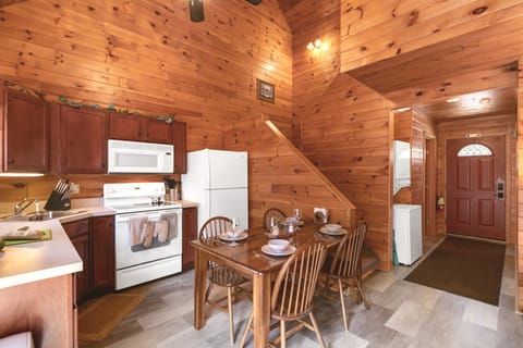 The kitchen is a perfect combination of cozy and convenient