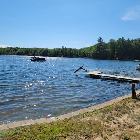 Private beach and dock on a No-Wake Bay.