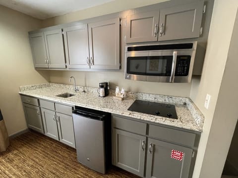 Mini-fridge, microwave, coffee/tea maker