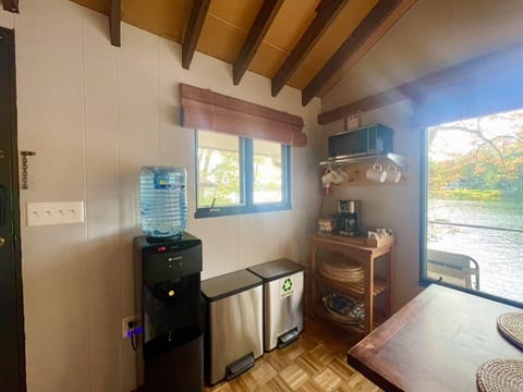 Hot/cold water bubbler, coffee/tea bar and recycle center.
