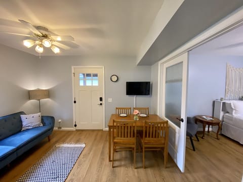 Comfy and inviting communal space attached to large, private bedroom. 