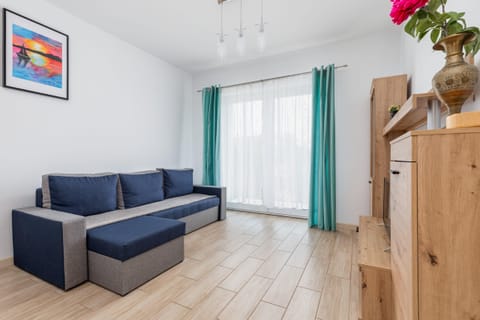 Living room with a comfortable sofa and TV. 