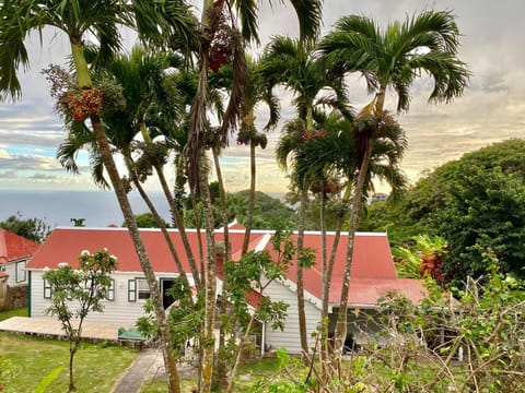 View from behind house with Caribbean Sea in background.