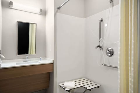 Combined shower/tub, free toiletries, hair dryer, towels