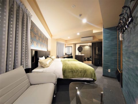 Down comforters, desk, blackout drapes, soundproofing